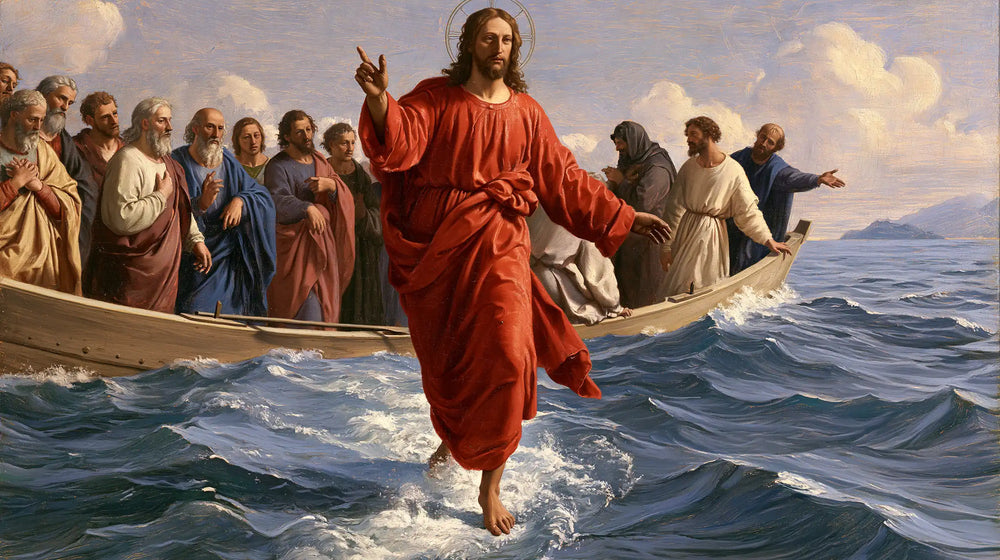 Jesus walking on water in Florentine Renaissance style, landscape Christian artwork no. 20