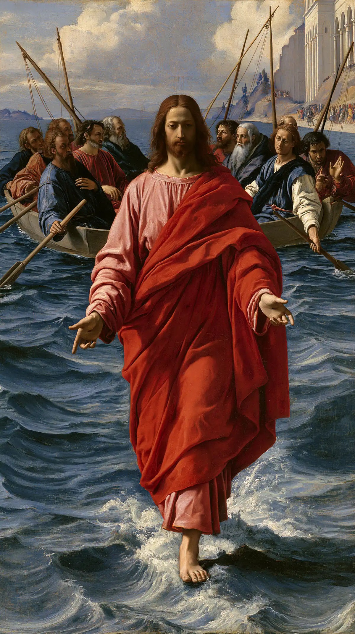 Jesus walking on water in Florentine Renaissance style, portrait Christian artwork no. 4