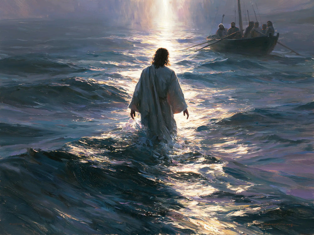 Jesus walking on water in Impressionist style, landscape Christian artwork no. 3