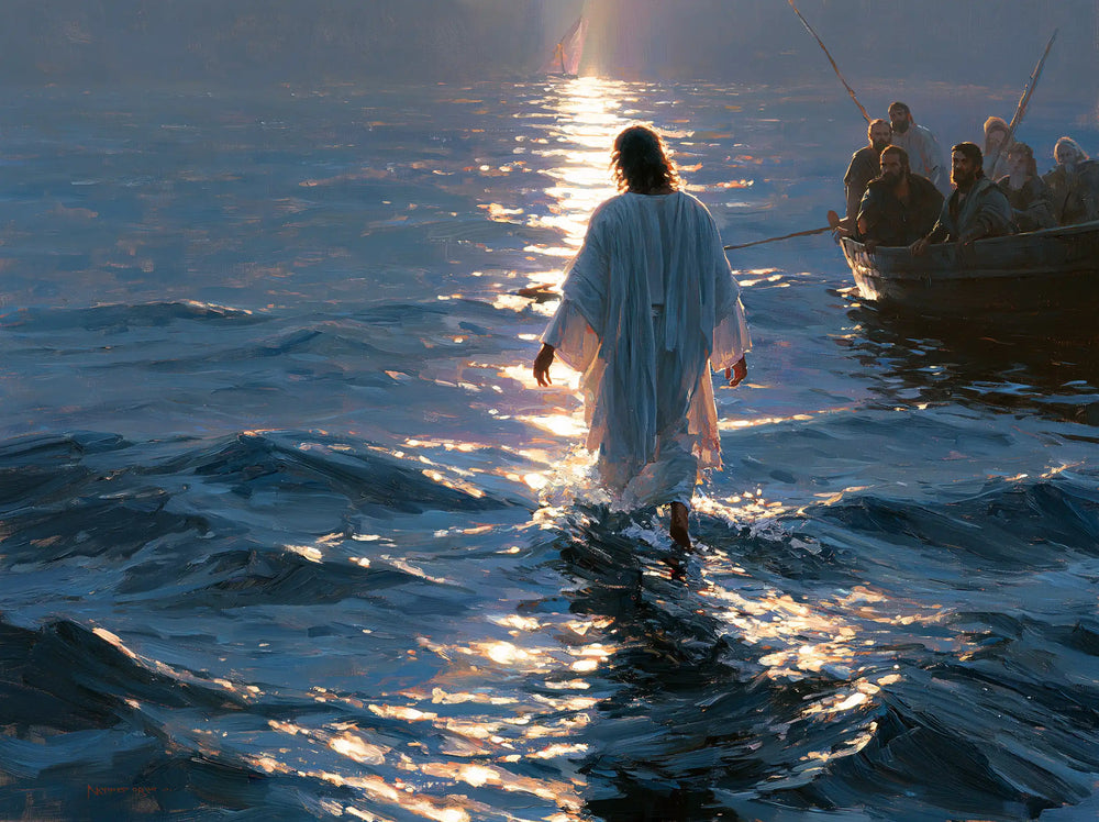 Jesus walking on water in Impressionist style, landscape Christian artwork no. 4