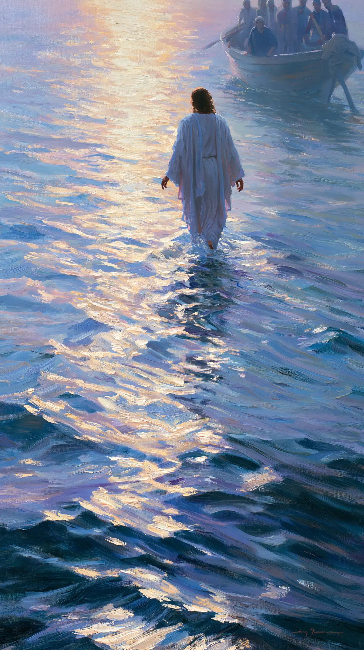 Jesus walking on water in Impressionist style, portrait Christian artwork no. 23