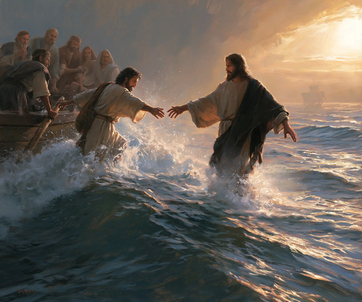 Jesus Walking on Water — Hands Seeking Each Other above the Foam