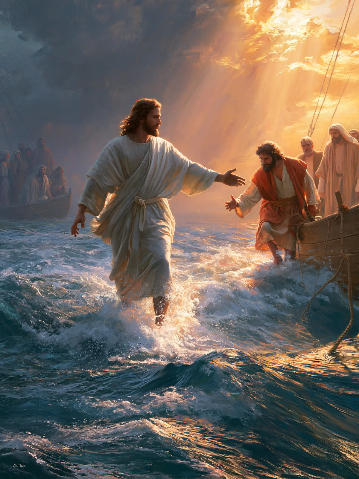 Jesus Walking on Water — The Invitation beneath Orange Rays