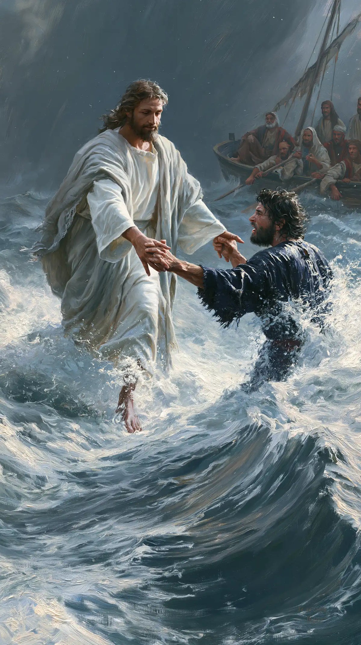 Jesus Walking on Water — Hands Joined in Blue Foam