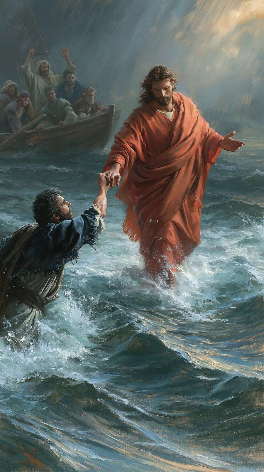 Jesus Walking on Water — The Red That Lifts in Pale Waters