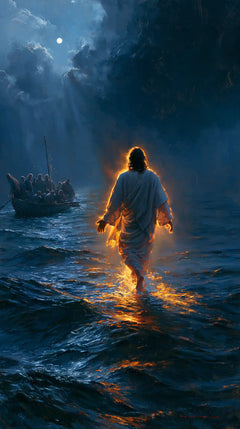 Jesus Walking on Water — The Ardent Wake beneath the Blue Vault