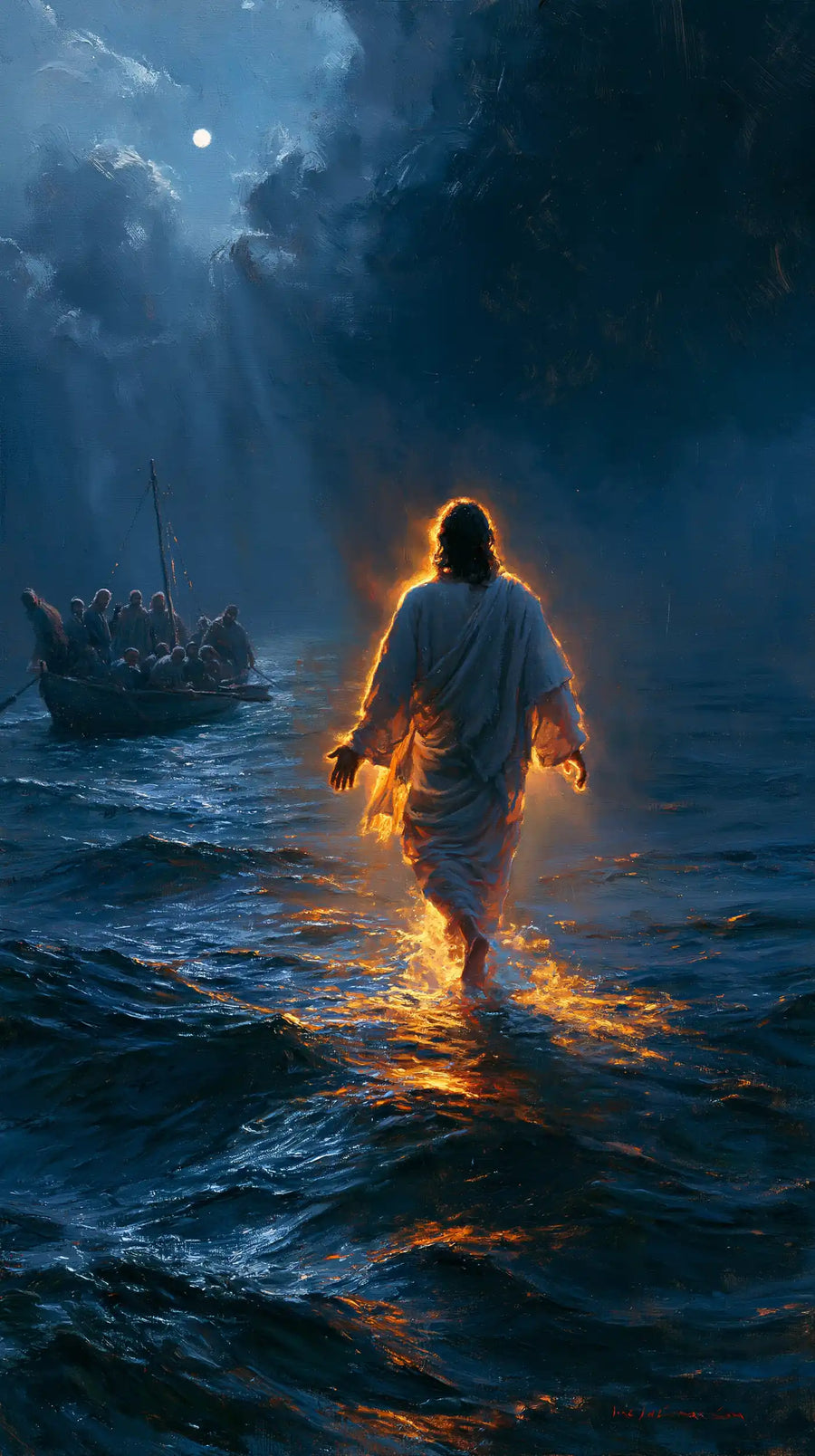 Jesus Walking on Water - Midnight Blue Chiaroscuro · Portrait n° 3