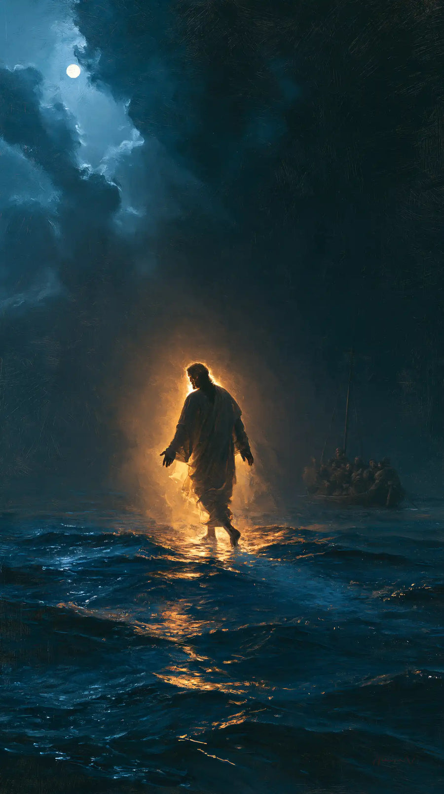 Jesus Walking on Water - Midnight Blue Chiaroscuro · Portrait n° 7