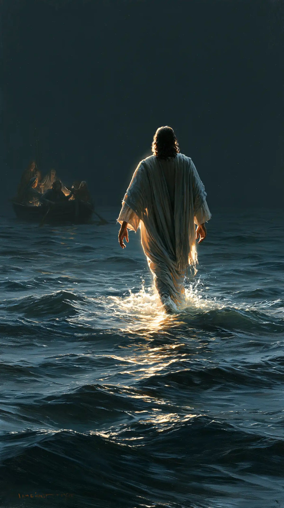 Jesus Walking on Water - Midnight Blue Chiaroscuro · Portrait n° 10