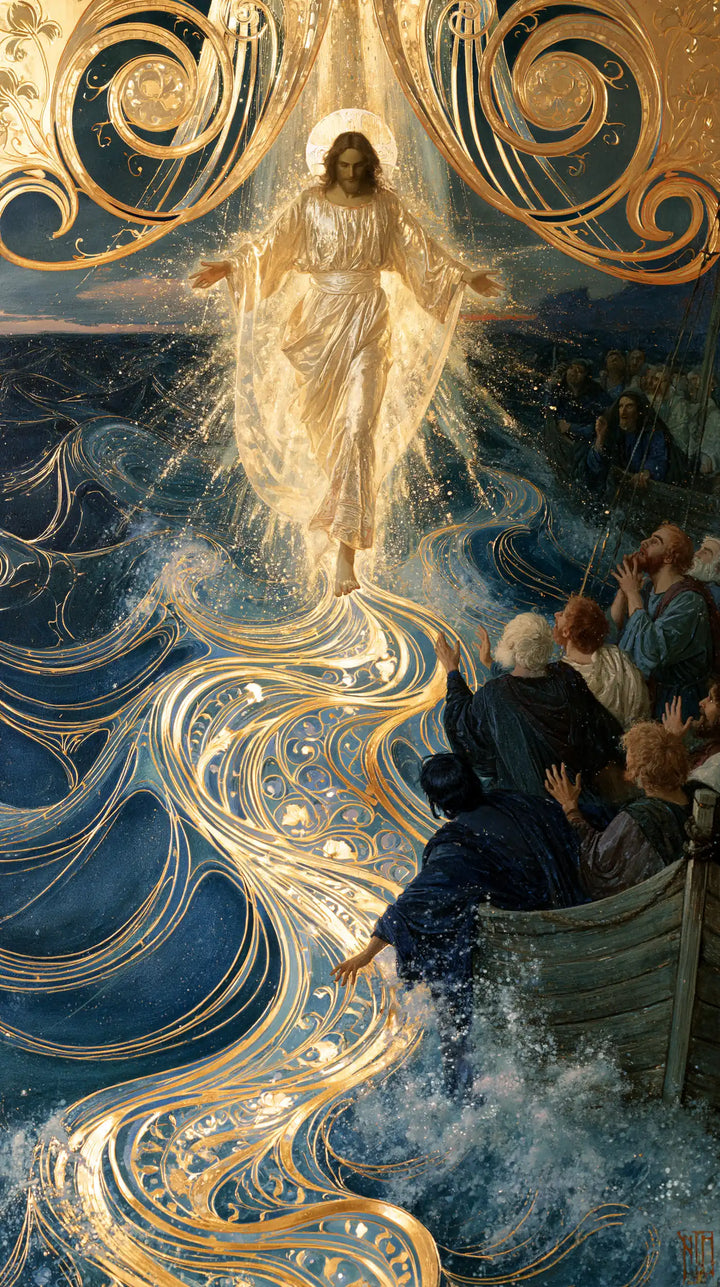 Jesus Walking on Water - Sacred Art Nouveau · Portrait n° 6
