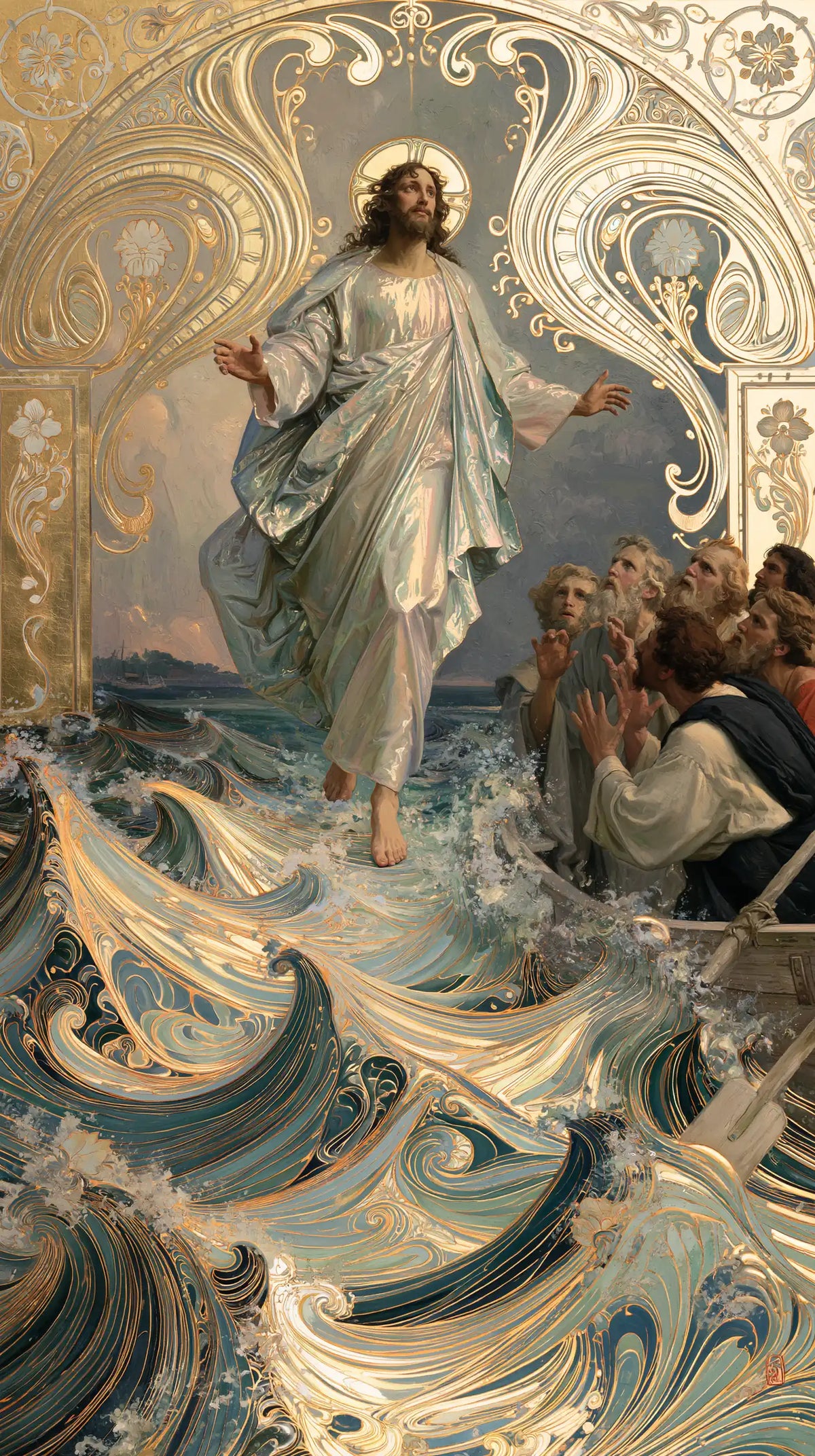 Jesus Walking on Water - Sacred Art Nouveau · Portrait n° 11