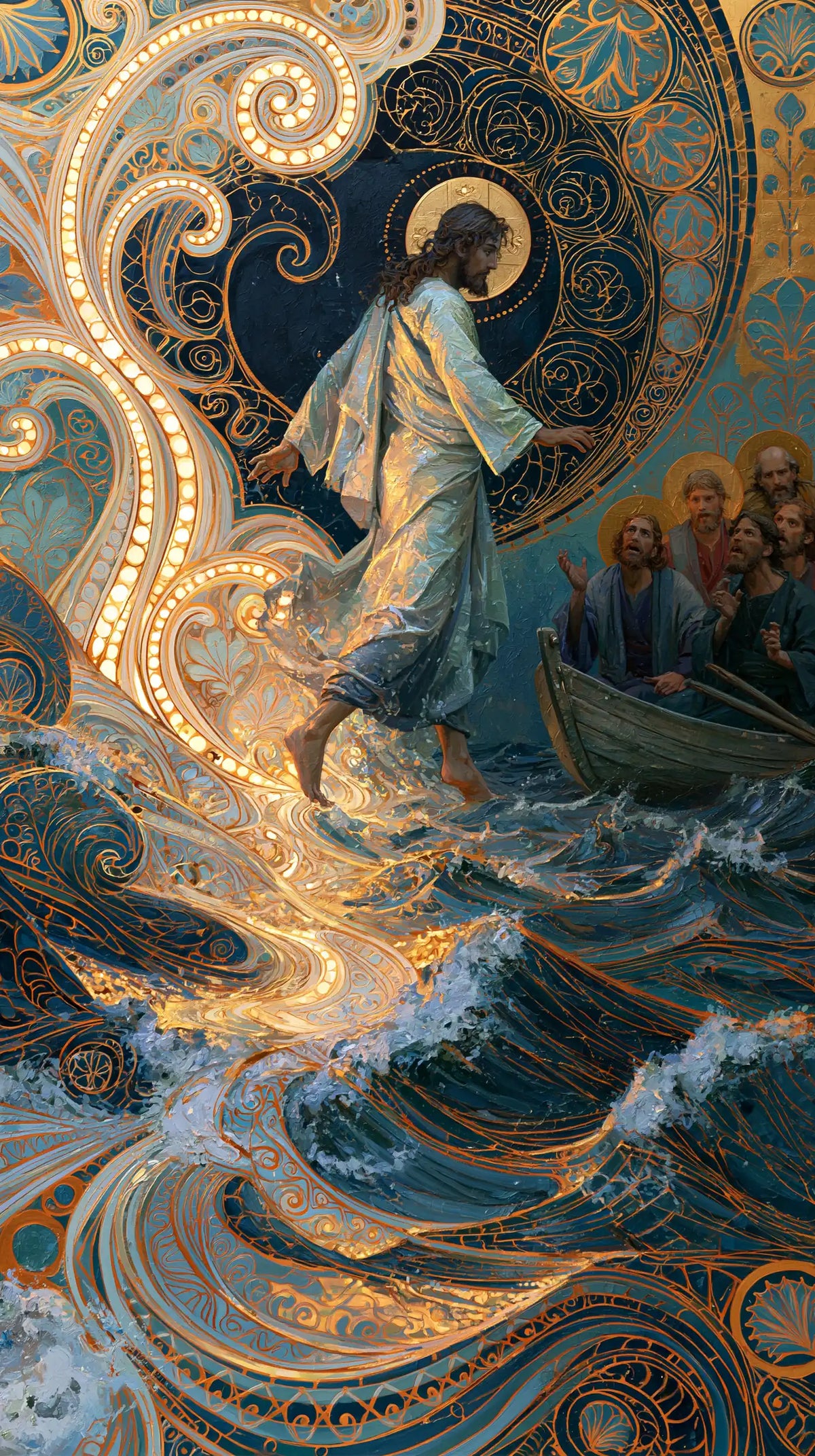 Jesus Walking on Water - Sacred Art Nouveau · Portrait n° 12