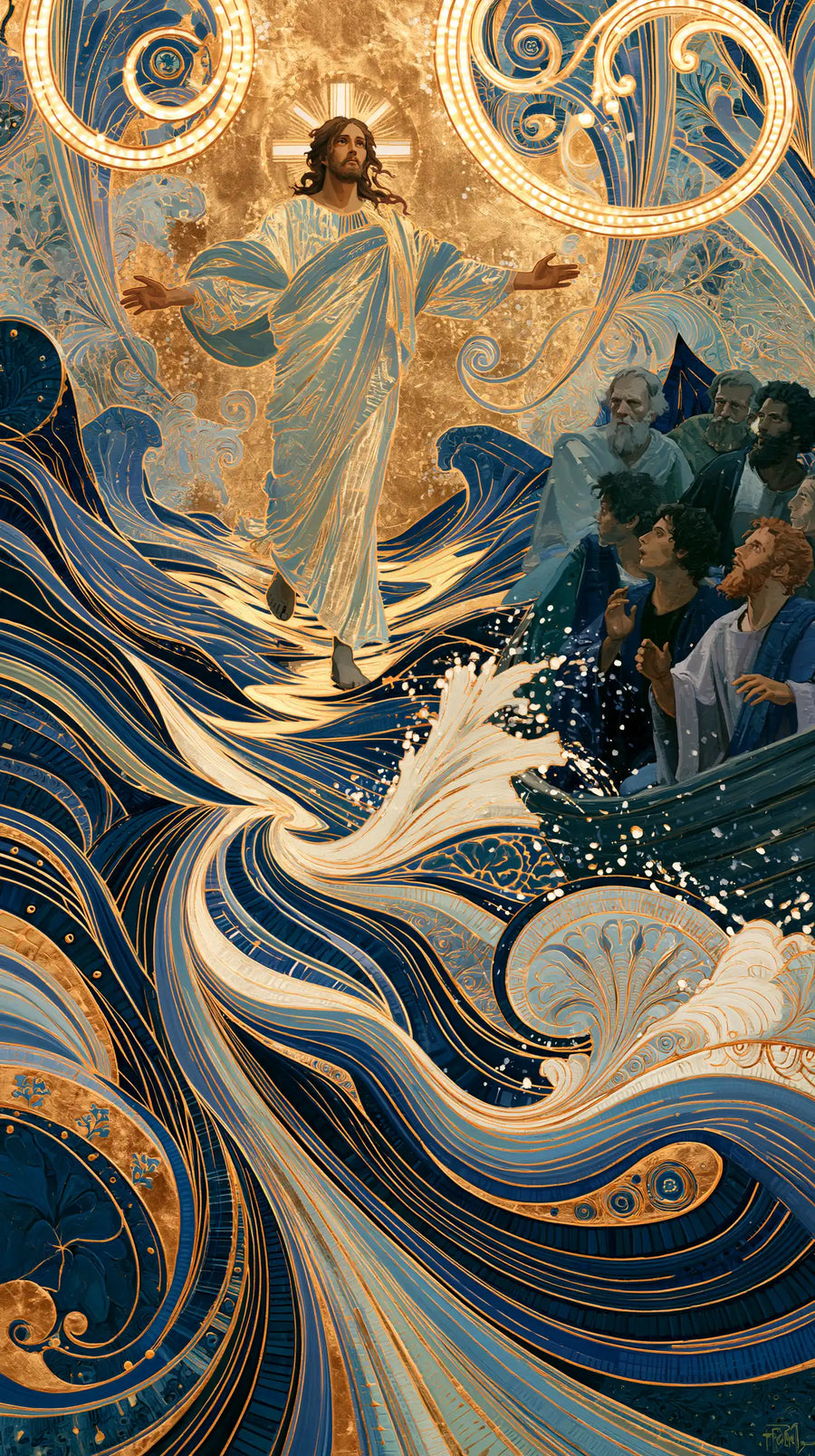Jesus Walking on Water - Sacred Art Nouveau · Portrait n° 14