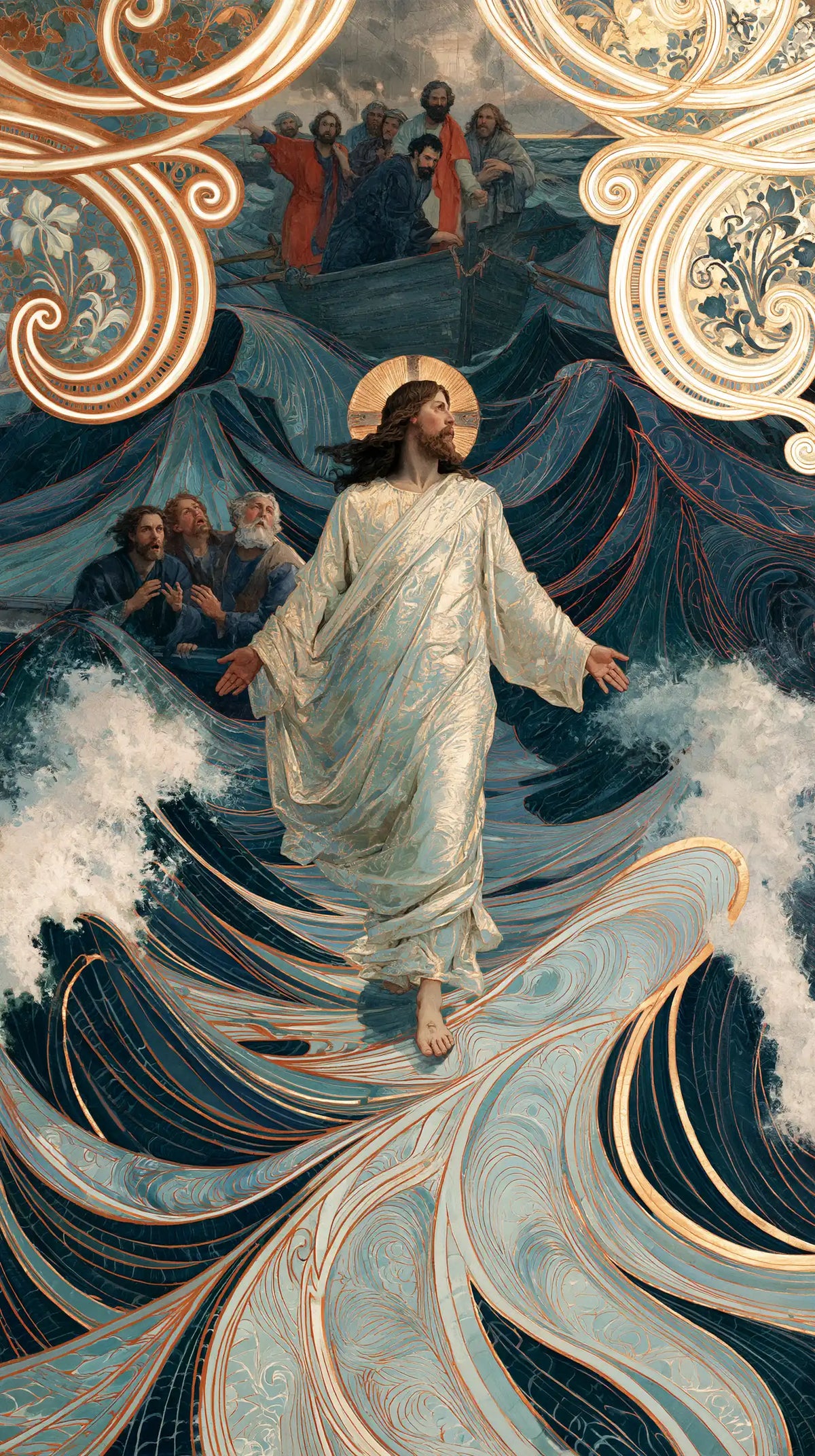 Jesus Walking on Water - Sacred Art Nouveau · Portrait n° 18