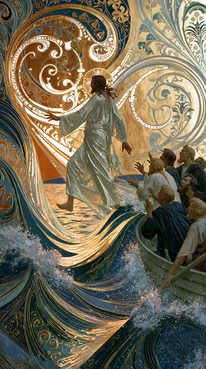 Jesus Walking on Water - Sacred Art Nouveau · Portrait n° 26
