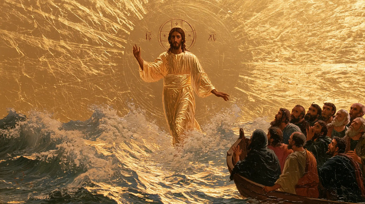 Jesus Walking on Water — Gold Bursting around the Presence
