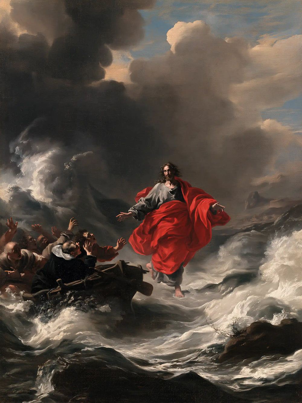 Jesus walking on water in Theatrical Baroque style, portrait Christian artwork no. 11