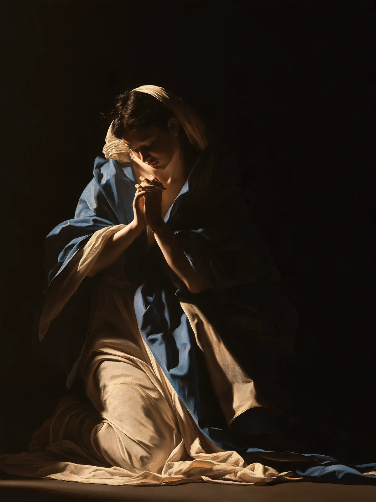 Virgin Mary in Prayer — The Face above the Fingers
