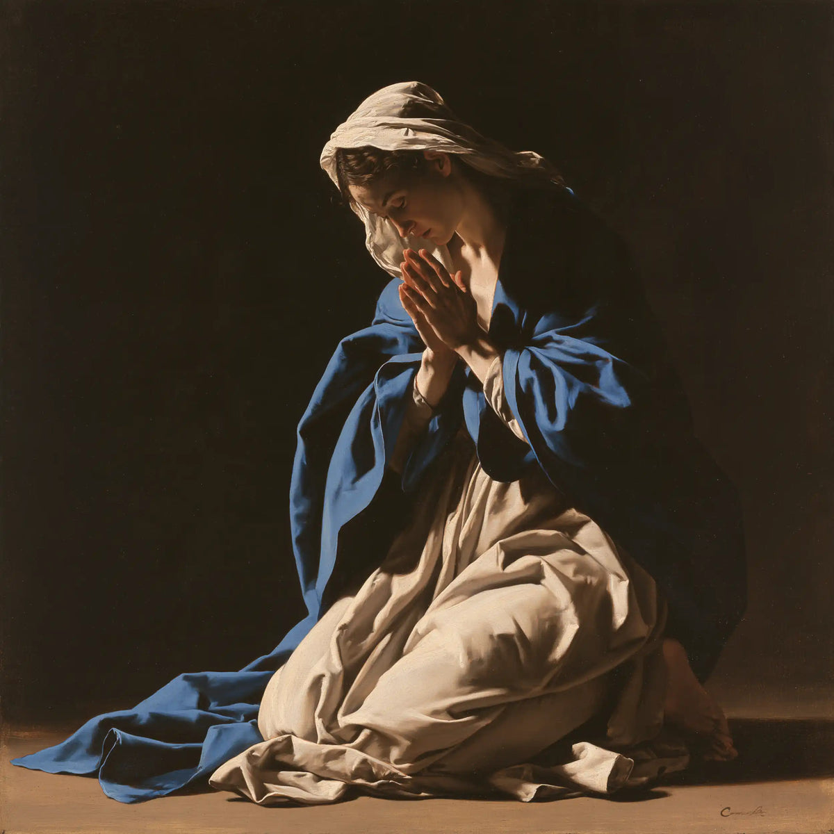 Virgin Mary in Prayer — The Veil of Earth and Azure