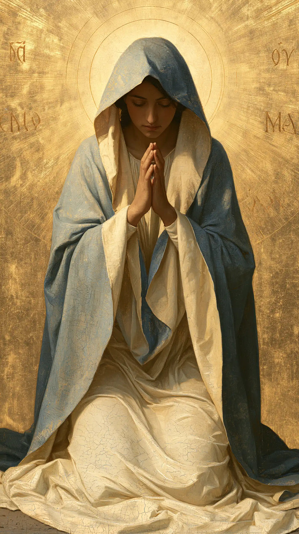 the Virgin Mary in prayer in Contemporary Byzantine style, portrait Christian artwork no. 11