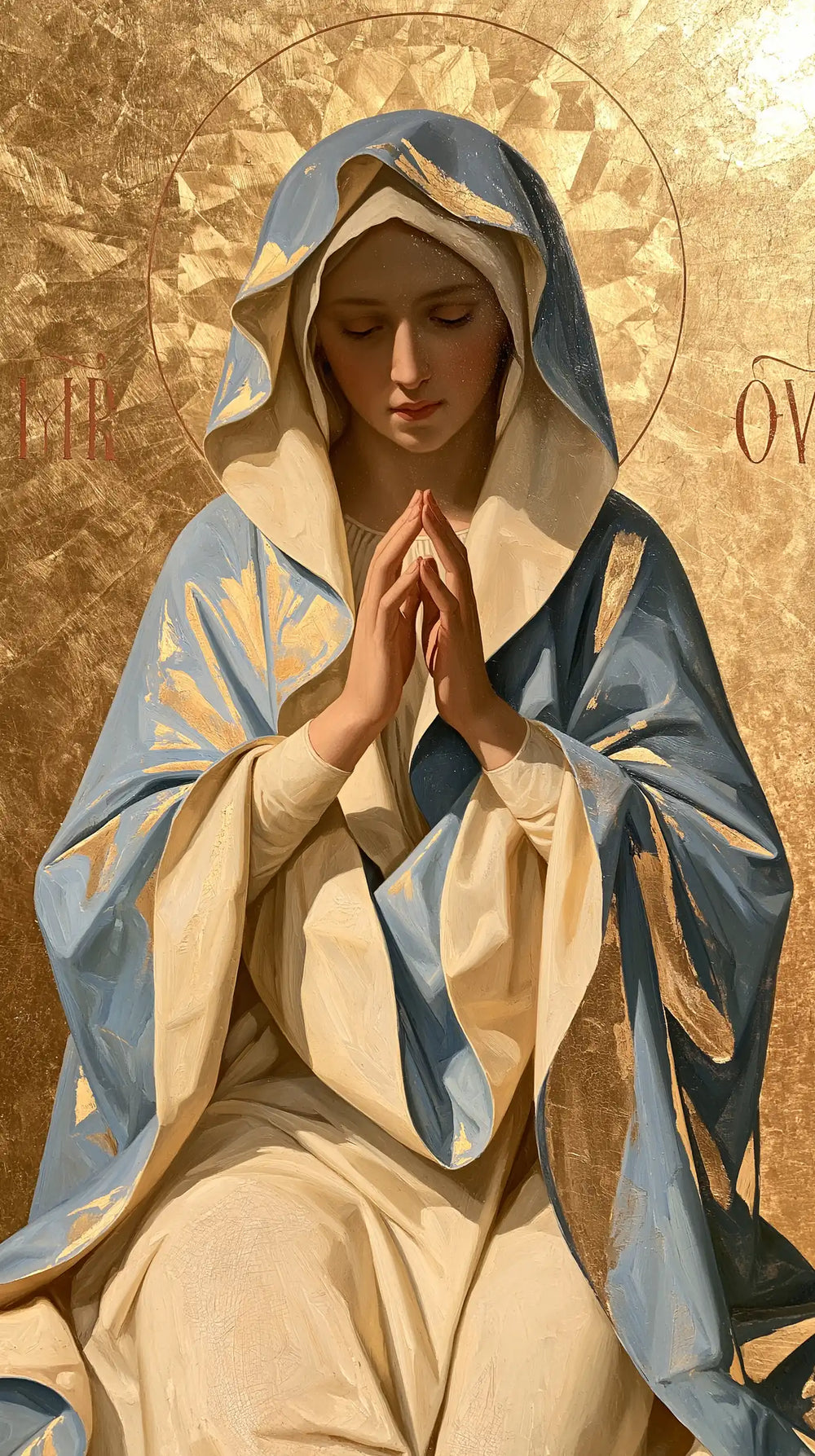 the Virgin Mary in prayer in Contemporary Byzantine style, portrait Christian artwork no. 12