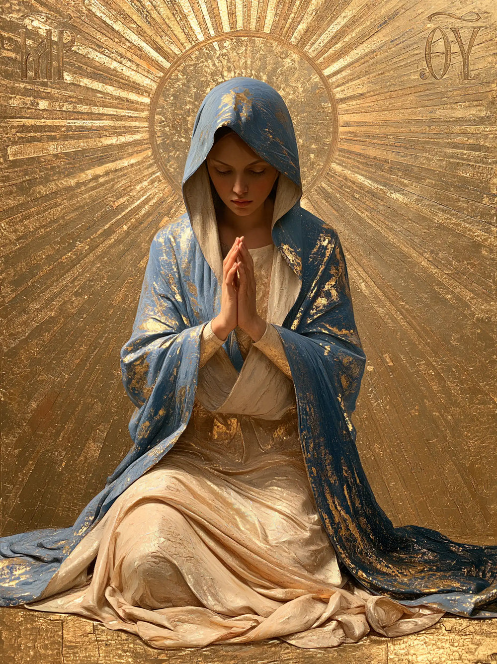 the Virgin Mary in prayer in Contemporary Byzantine style, portrait Christian artwork no. 16