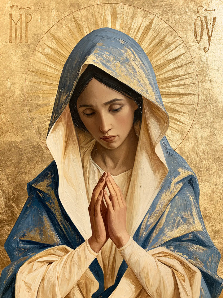 Virgin Mary in Prayer — Prayer beneath the Etched Halo