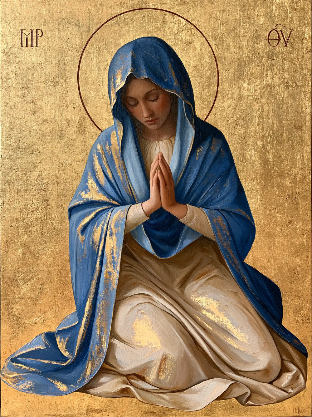 the Virgin Mary in prayer in Contemporary Byzantine style, portrait Christian artwork no. 38