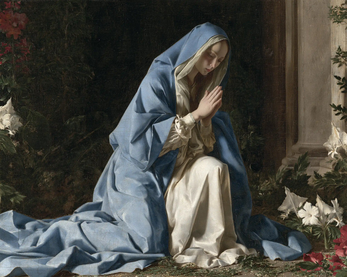 Virgin Mary in Prayer — Prayer beside the White Lilies