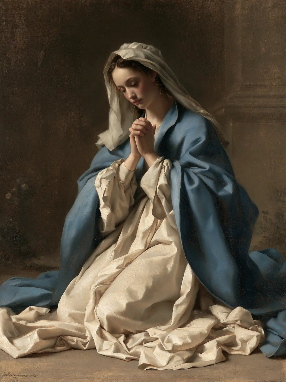 the Virgin Mary in prayer in Florentine Renaissance style, portrait Christian artwork no. 20
