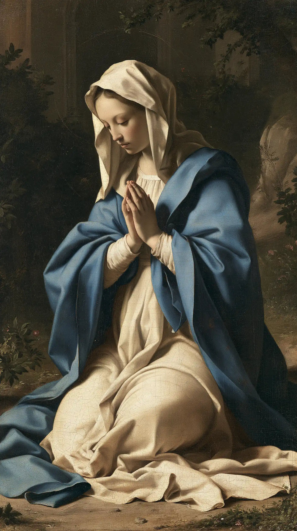 the Virgin Mary in prayer in Florentine Renaissance style, portrait Christian artwork no. 21
