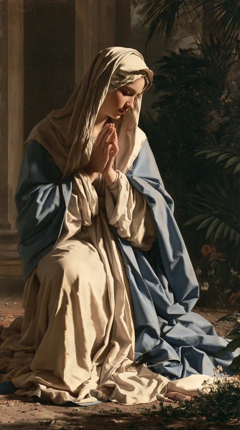 the Virgin Mary in prayer in Florentine Renaissance style, portrait Christian artwork no. 23