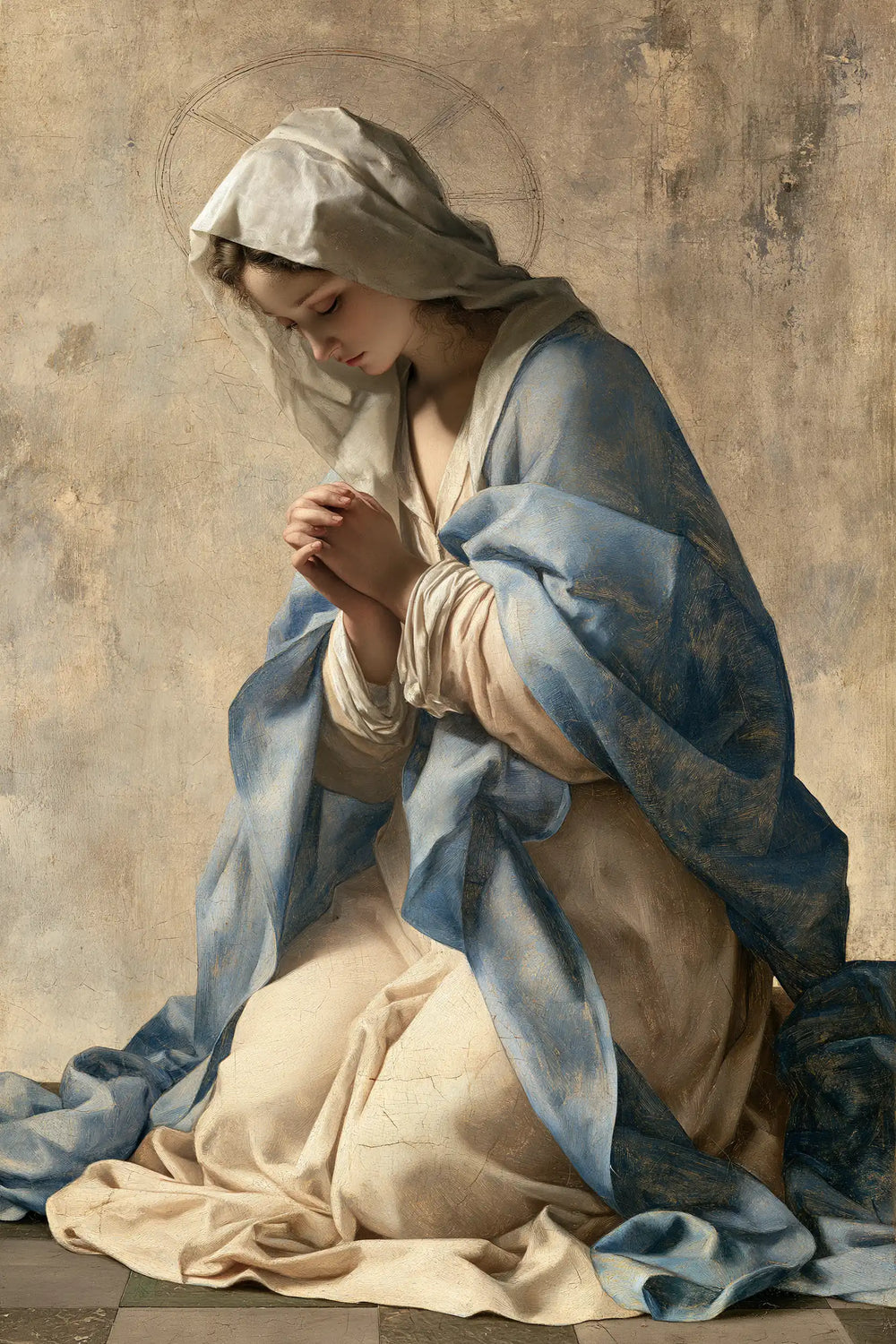 the Virgin Mary in prayer in Florentine Renaissance style, portrait Christian artwork no. 35
