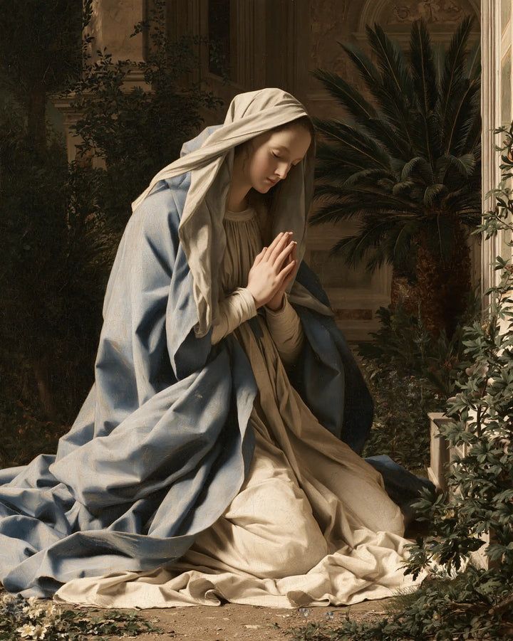 Virgin Mary in Prayer — Prayer beneath Fanlike Leaves