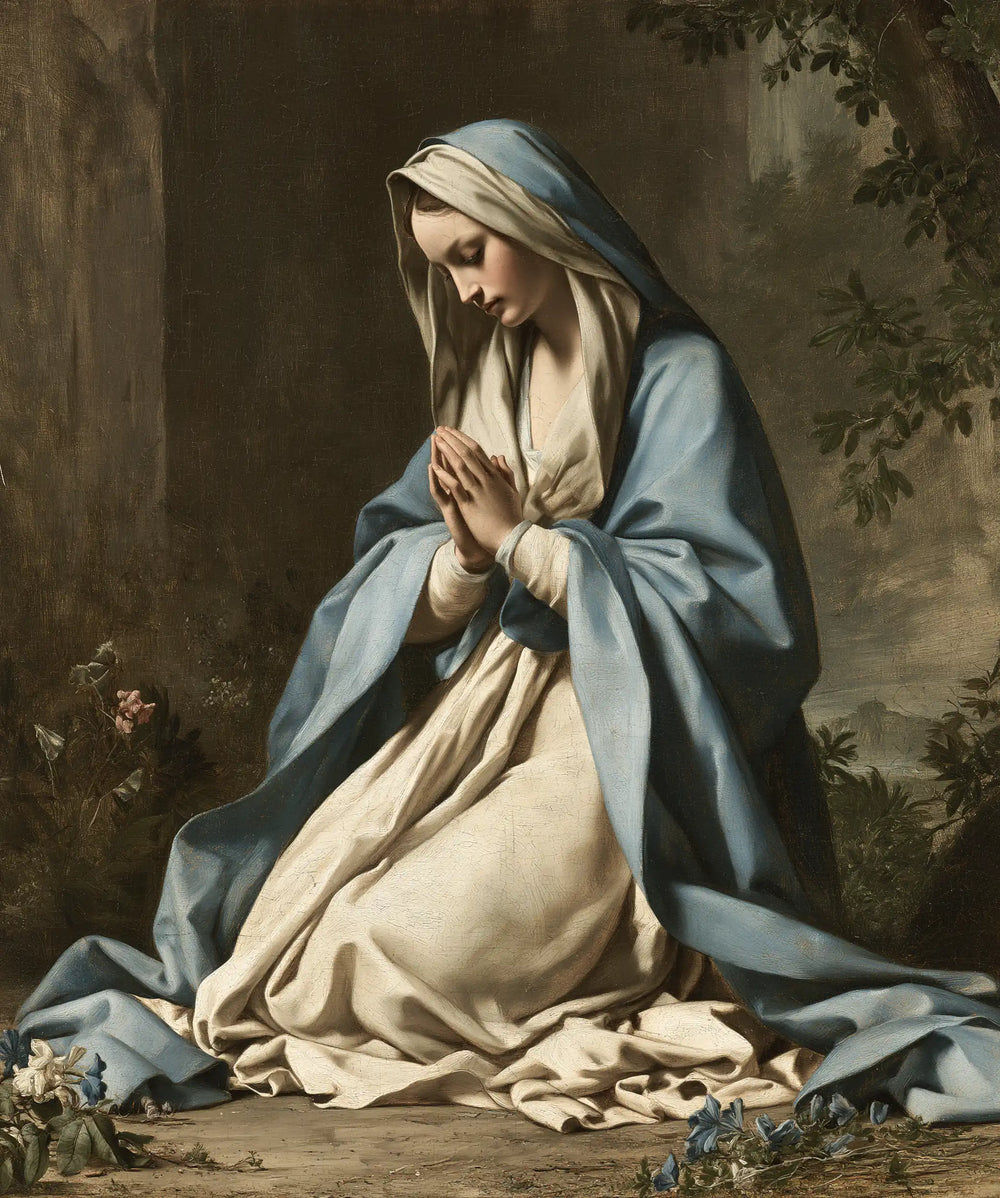 the Virgin Mary in prayer in Florentine Renaissance style, portrait Christian artwork no. 41