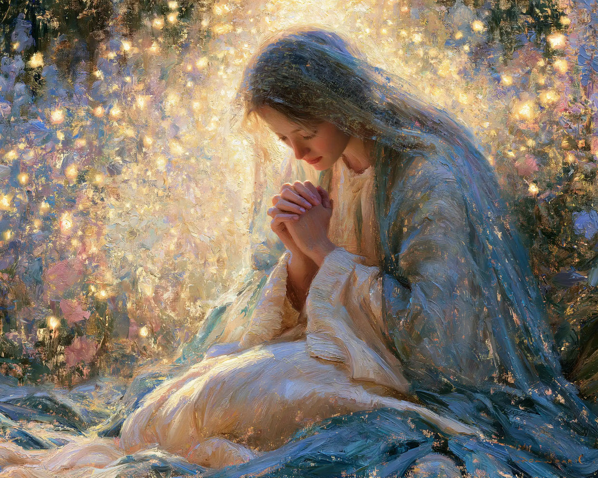 Virgin Mary in Prayer — Prayer in the Shimmering Garden