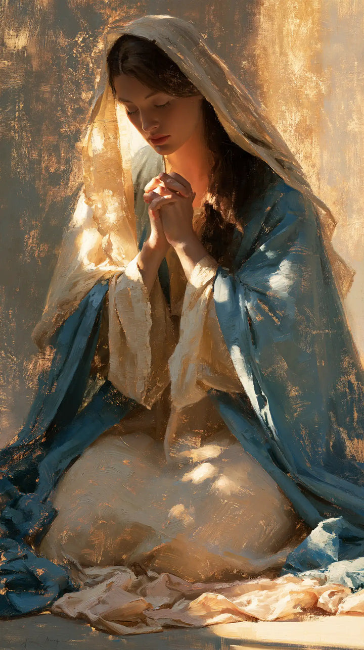 Virgin Mary in Prayer — Dappled Light upon Linen