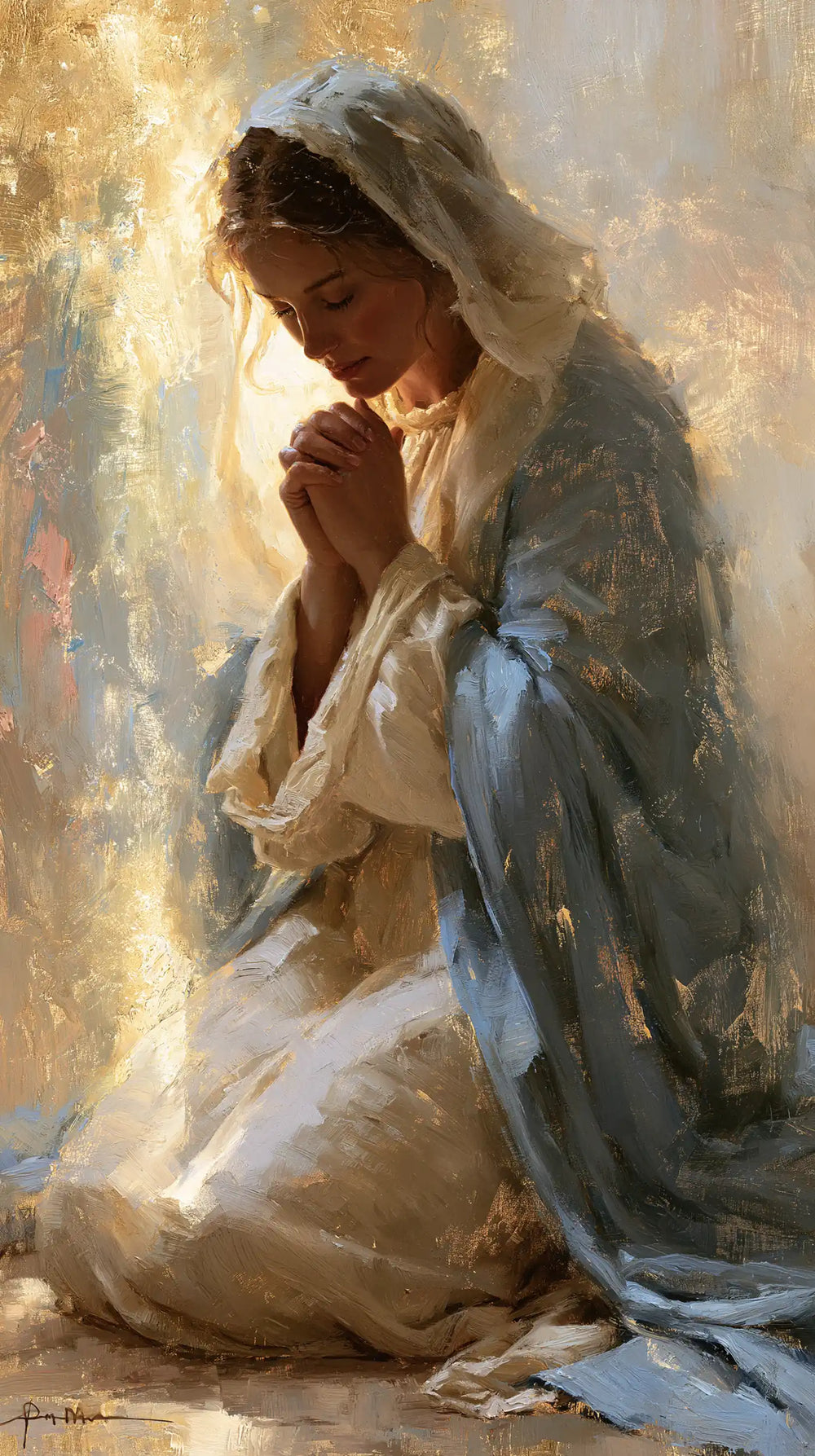 the Virgin Mary in prayer in Impressionist style, portrait Christian artwork no. 4