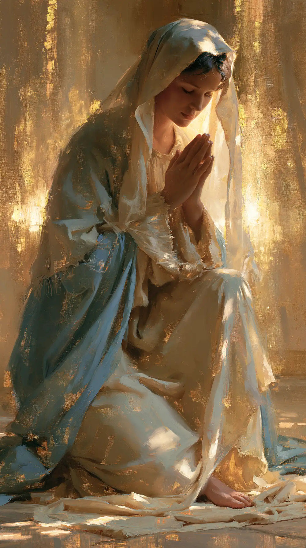 the Virgin Mary in prayer in Impressionist style, portrait Christian artwork no. 13