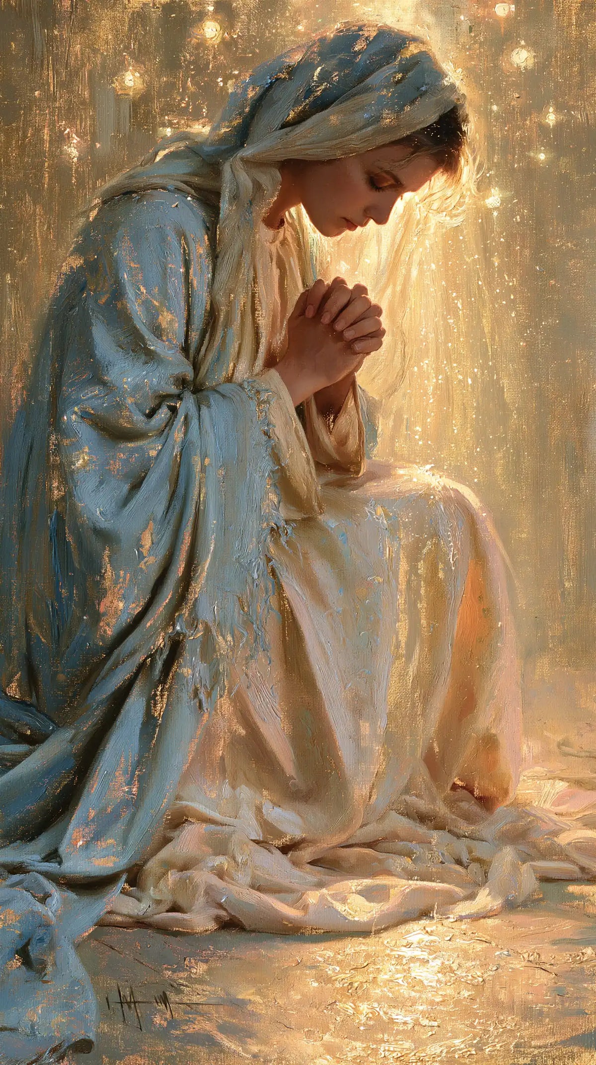 Virgin Mary in Prayer — The Reflection at the Foot of Silence
