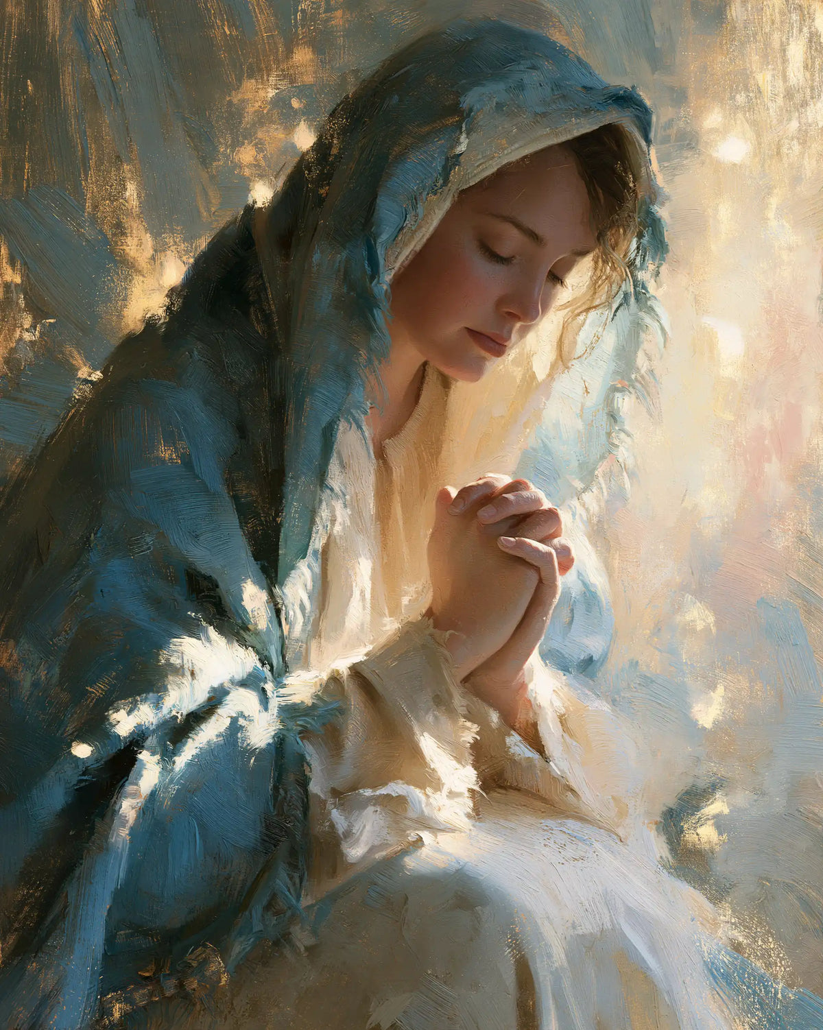 Virgin Mary in Prayer — The Secret of the Blue-Green Veil