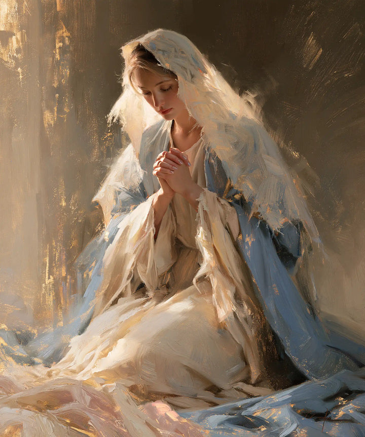 Virgin Mary in Prayer — The Gentle Flight of the White Veil