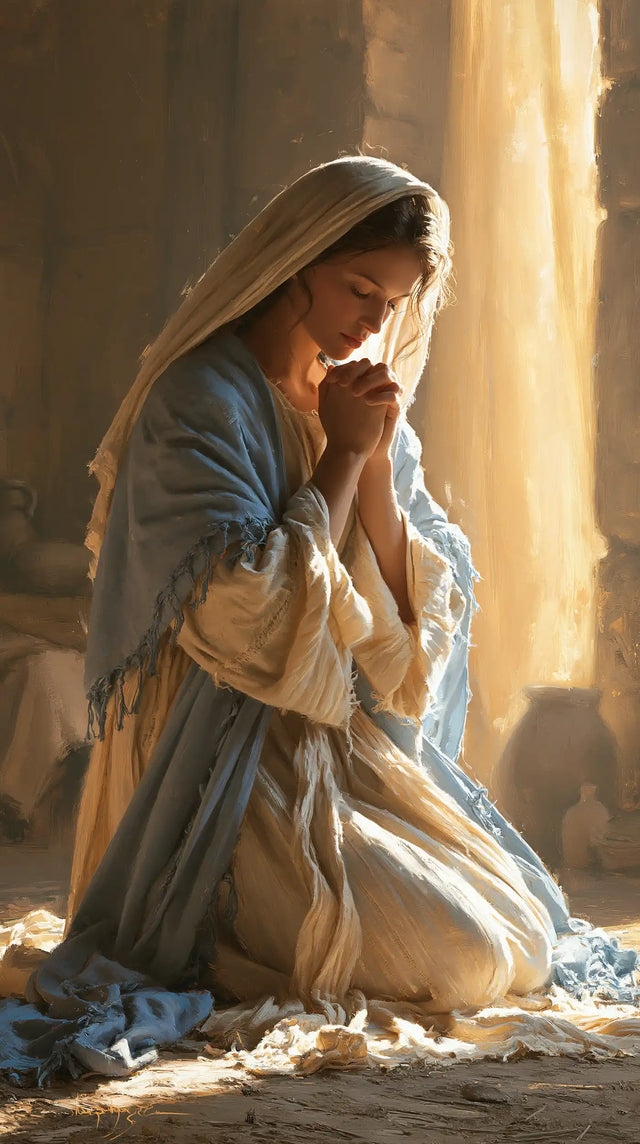 Virgin Mary in Prayer — Contemplation beside the Golden Opening