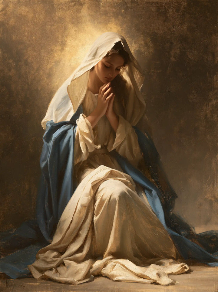 Virgin Mary in Prayer — Tenderness in the Misty Halo