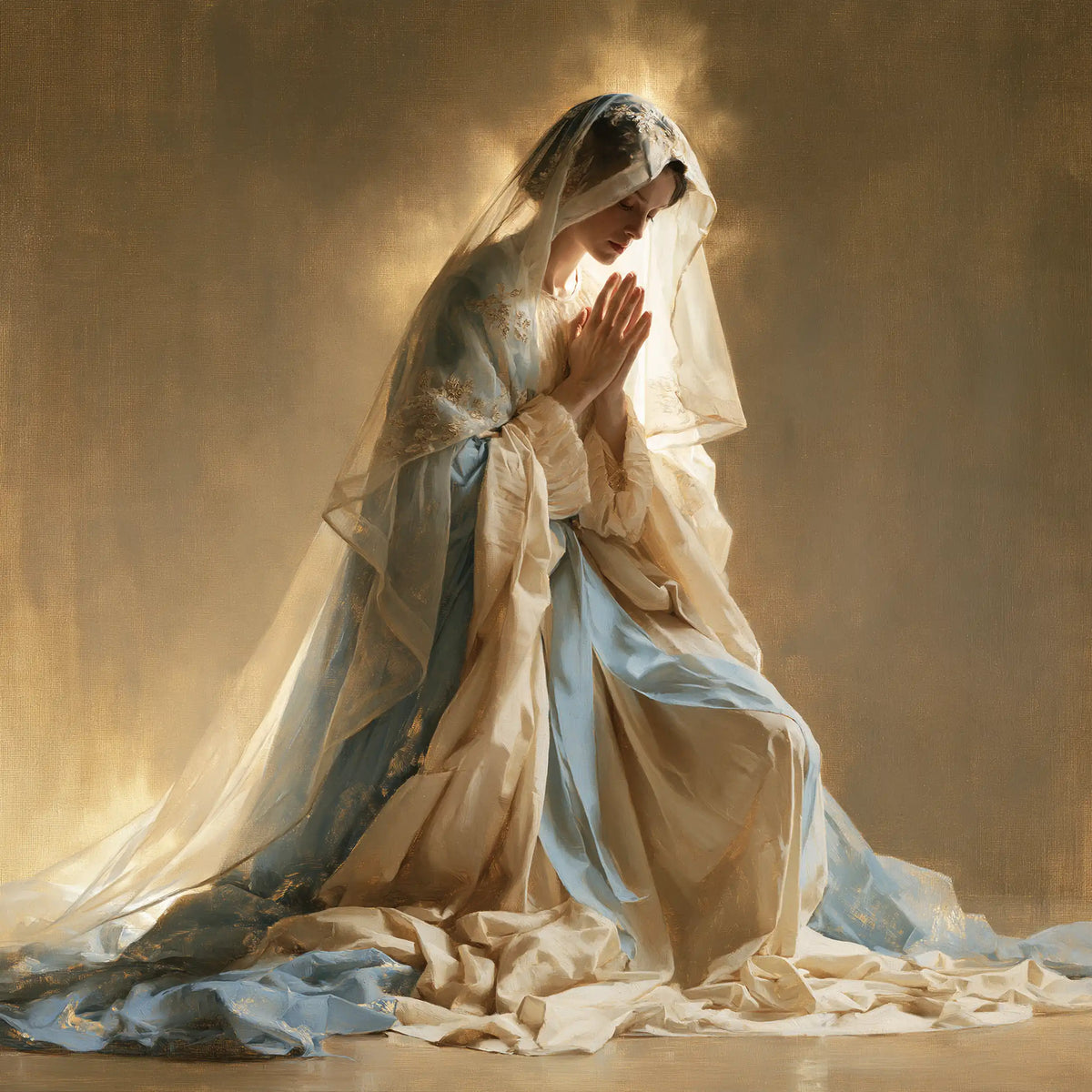 Virgin Mary in Prayer — Prayer in the Linen Halo