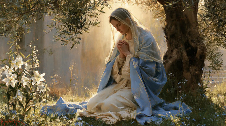 Virgin Mary in Prayer - Mary in a Sacred Garden · Landscape n° 5