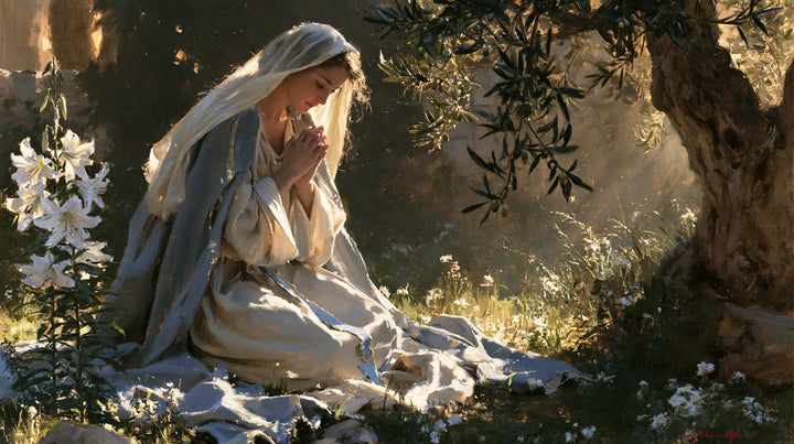 Virgin Mary in Prayer - Mary in a Sacred Garden · Landscape n° 10