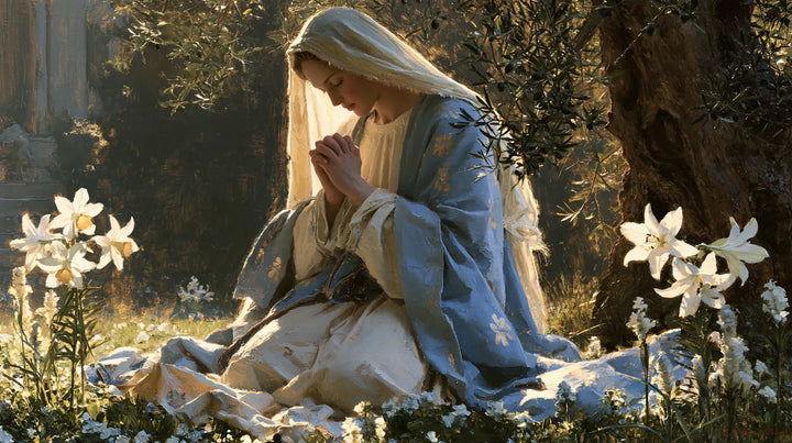 Virgin Mary in Prayer - Mary in a Sacred Garden · Landscape n° 11