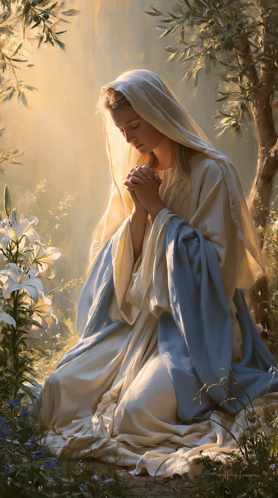 Virgin Mary in Prayer - Mary in a Sacred Garden · Portrait n° 1