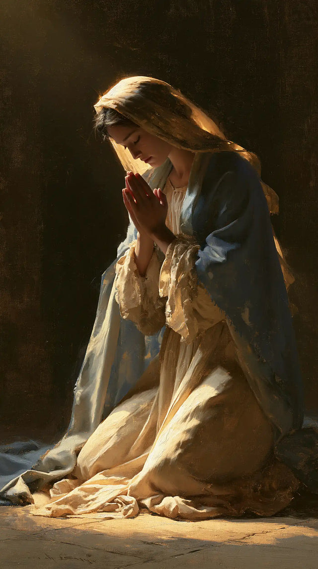 Virgin Mary in Prayer — Gold in the Folds of the Robe